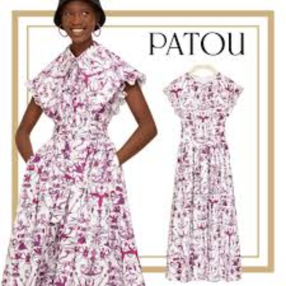 PATOU Voluminous maxi dress in Stories & Tales Print dainty Ruffle sleeve 38 / 6 - Picture 8 of 15